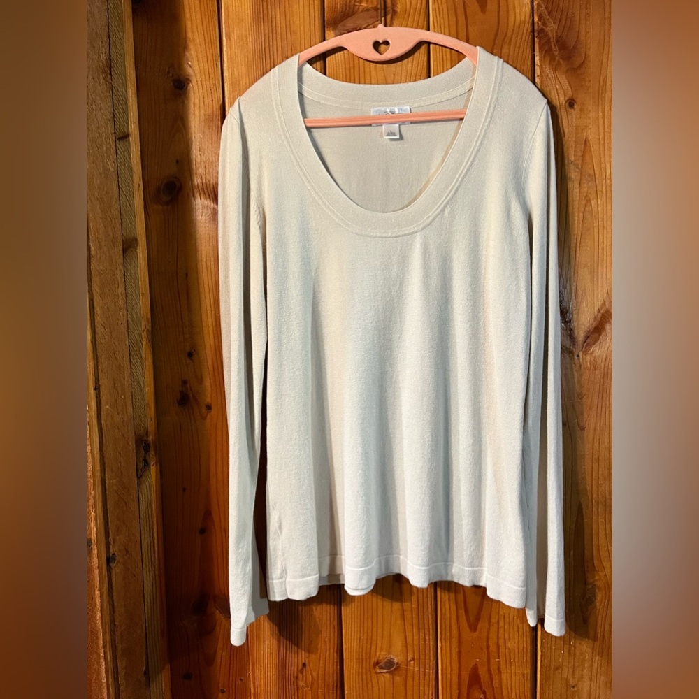 Ann Taylor Loft Lightweight Cream Colored Size L Sweater, Scoop Neck,
